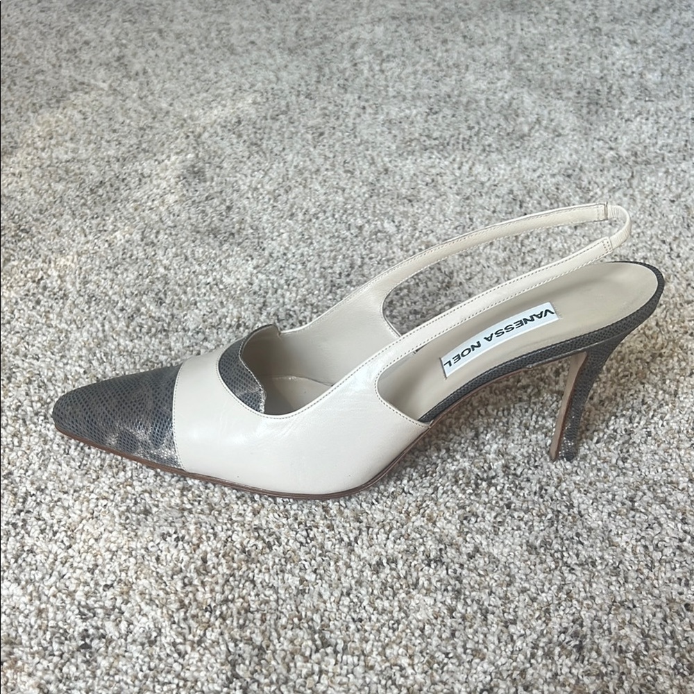 Vanessa Noel Two-Tone Cream and Snakeskin Slingback Heels